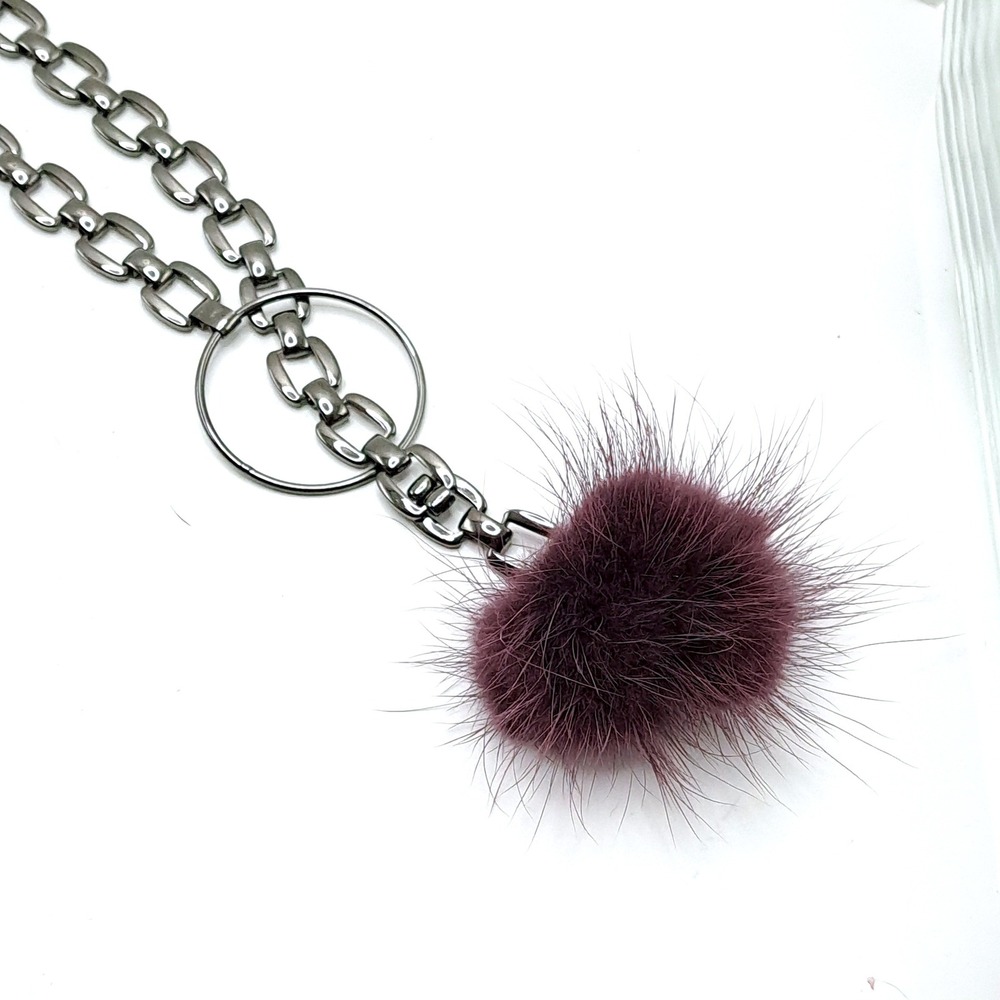 Pom Pom Necklace 24" Purple‎ Gunmetal Chain Goth Whimsigoth Lariat